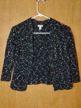 Cat & Jack Black Open Cardigan with Pink, Yellow & White Flecks S 6/6X